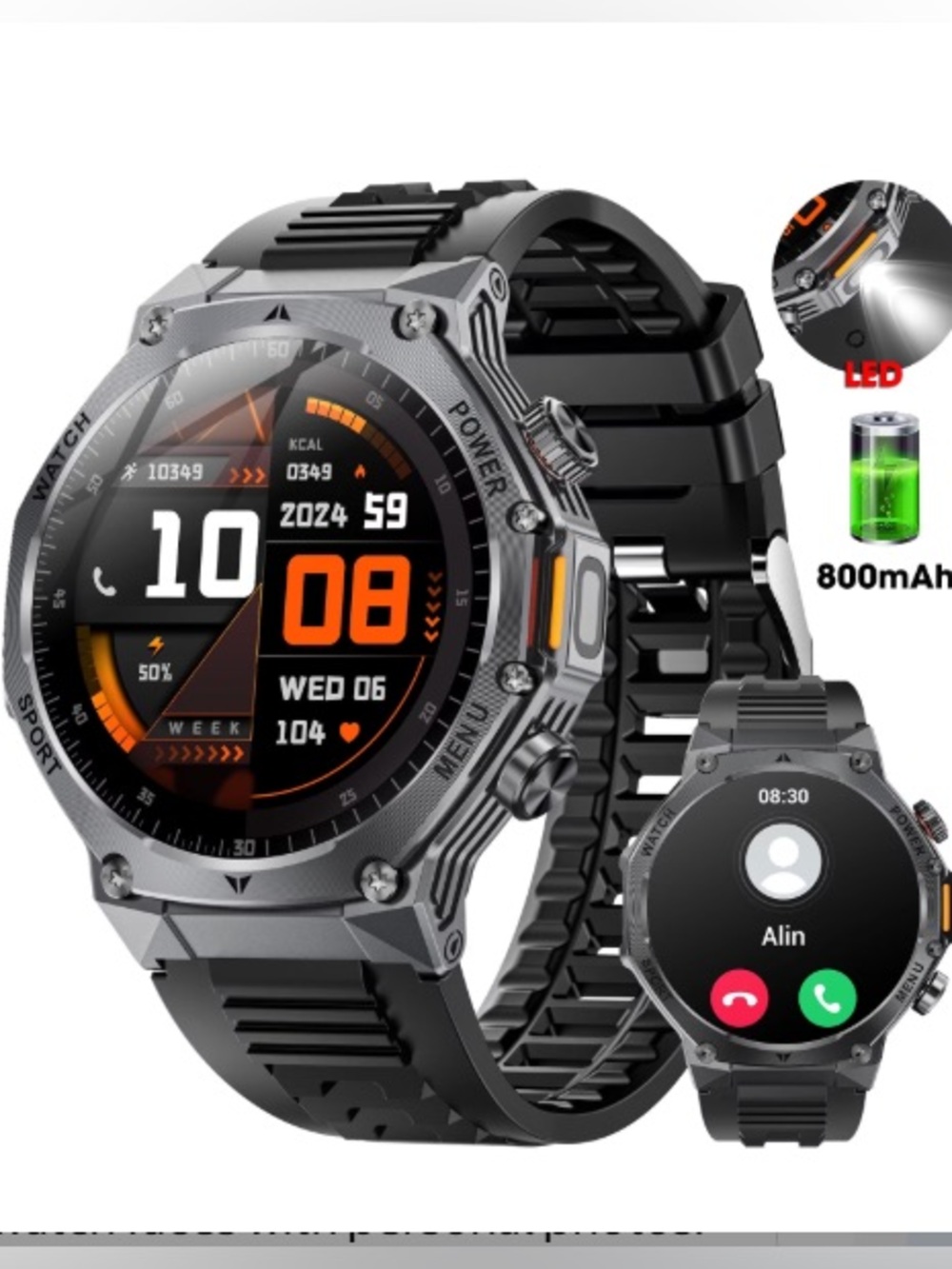 1.8-inch Military Men's Smartwatch for Android and iPhone - New